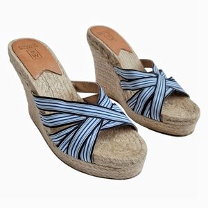 Stubbs & Wootton Espadrille Wedge Heel Sandals Blue White‎ Stripe Size 36